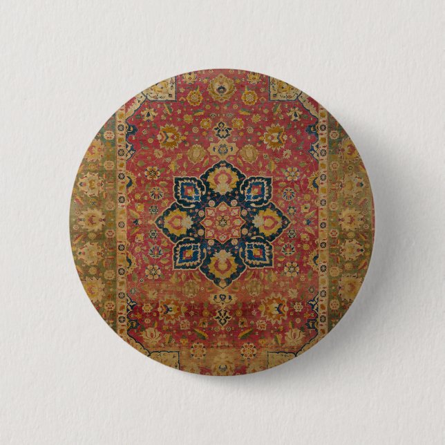Red Gold Kashan Carpet Rug Persian Asian 6 Cm Round Badge (Front)