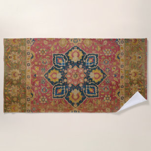 Red Gold Kashan Carpet Rug Persian Asian Beach Towel