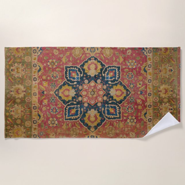 Red Gold Kashan Carpet Rug Persian Asian Beach Towel (Front)