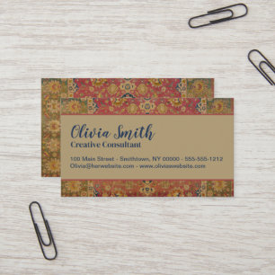 Red Gold Kashan Carpet Rug Persian Asian Business Card