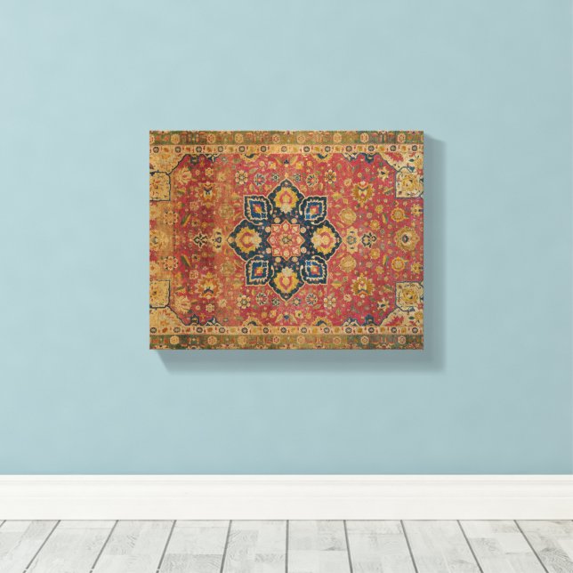 Red Gold Kashan Carpet Rug Persian Asian Canvas Print (Insitu(Wood Floor))