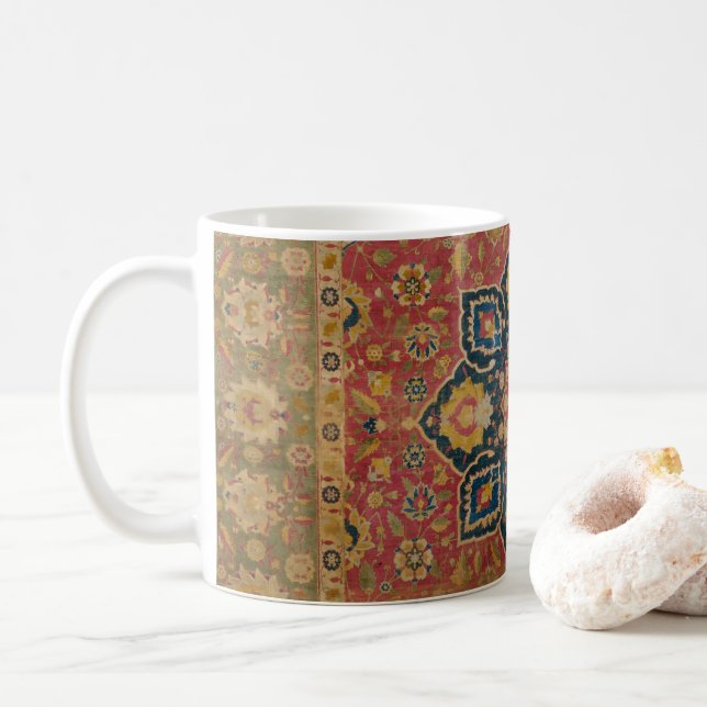 Red Gold Kashan Carpet Rug Persian Asian Coffee Mug (With Donut)