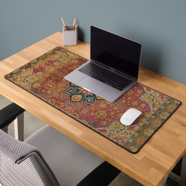 Red Gold Kashan Carpet Rug Persian Asian Desk Mat (Office 2)