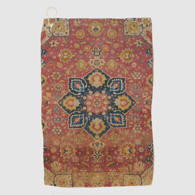 Red Gold Kashan Carpet Rug Persian Asian Golf Towel (Front)