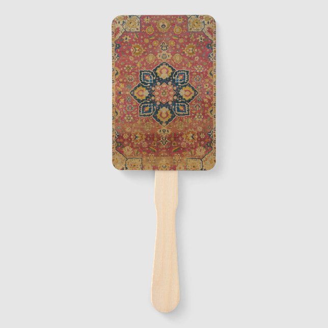 Red Gold Kashan Carpet Rug Persian Asian Hand Fan (Front)