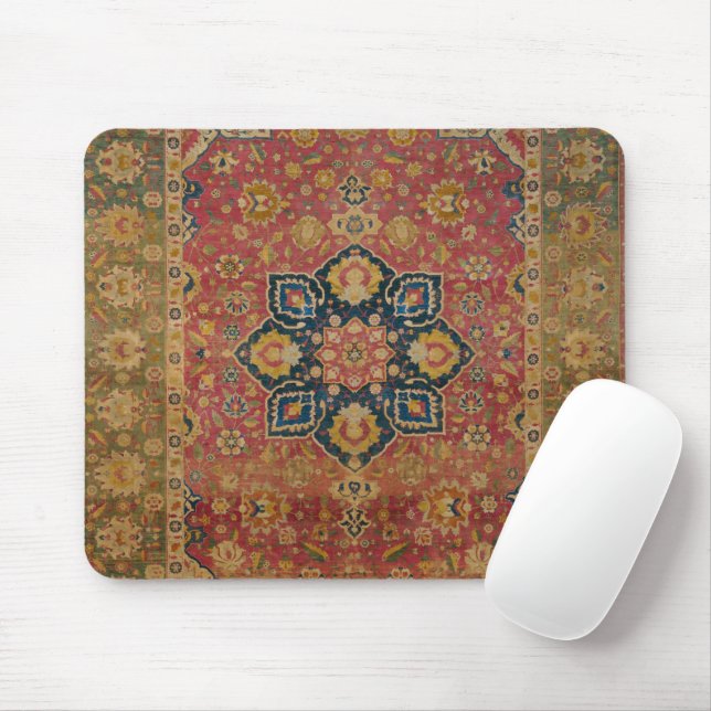 Red Gold Kashan Carpet Rug Persian Asian Mouse Mat (With Mouse)
