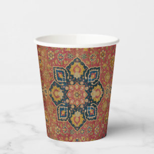 Red Gold Kashan Carpet Rug Persian Asian Paper Cups