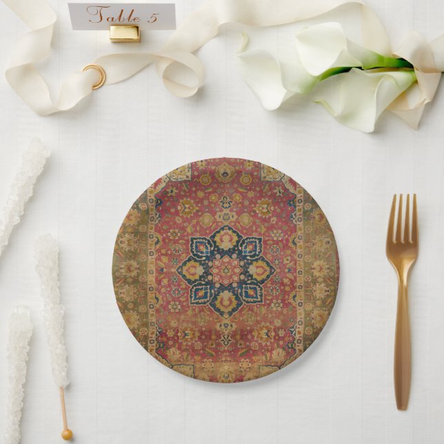 Red Gold Kashan Carpet Rug Persian Asian Paper Plate (Wedding)