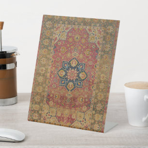 Red Gold Kashan Carpet Rug Persian Asian Pedestal Sign