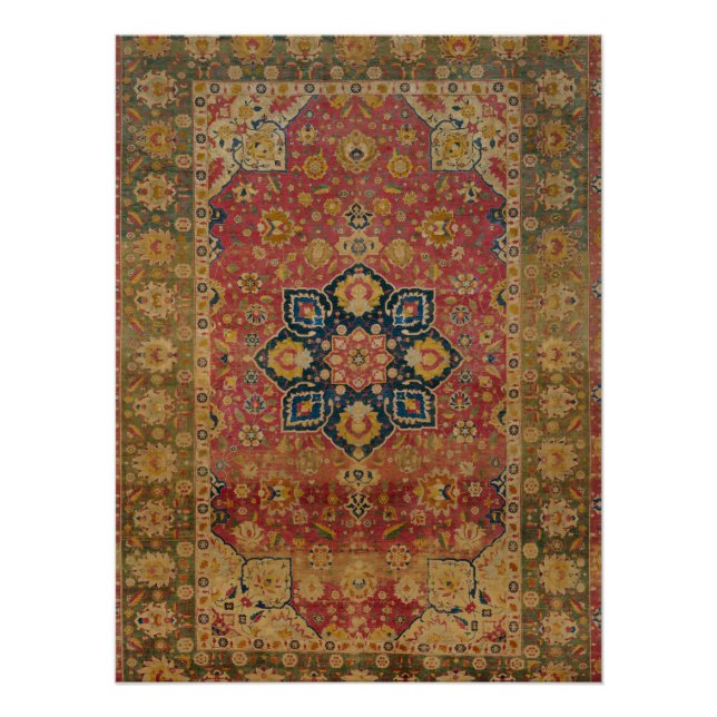 Red Gold Kashan Carpet Rug Persian Asian Poster (Front)