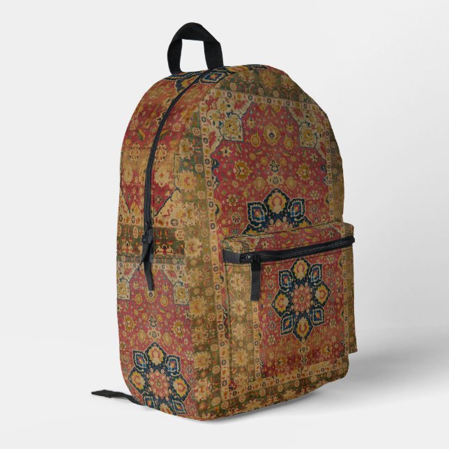 Red Gold Kashan Carpet Rug Persian Asian Printed Backpack (Back Corner Left)