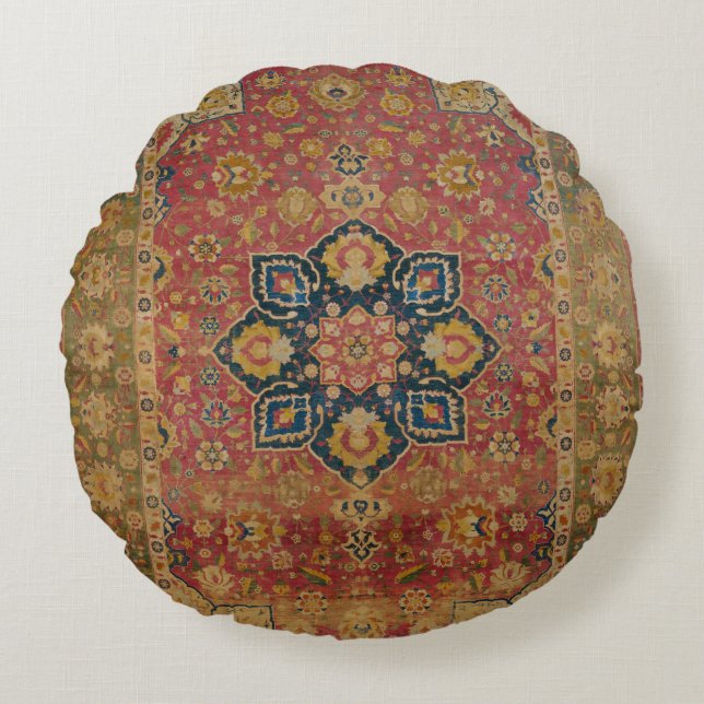 Red Gold Kashan Carpet Rug Persian Asian Round Cushion (Front)