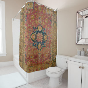 Red Gold Kashan Carpet Rug Persian Asian Shower Curtain
