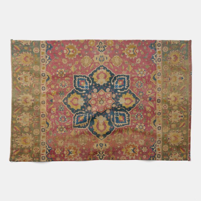 Red Gold Kashan Carpet Rug Persian Asian Tea Towel (Horizontal)