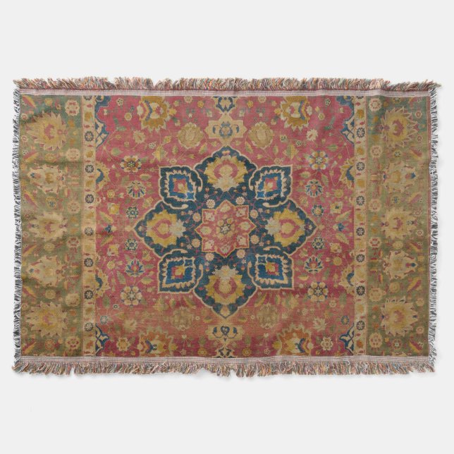 Red Gold Kashan Carpet Rug Persian Asian Throw Blanket (Front)