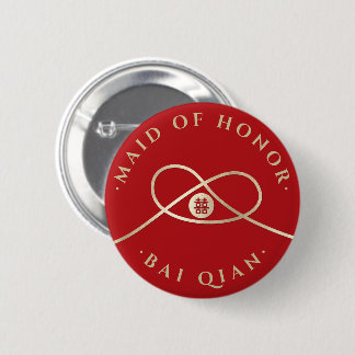Red & Gold Knot Union Double Happiness Team Bride 6 Cm Round Badge