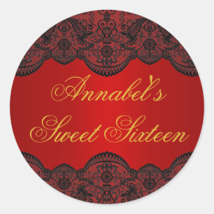 Red & Gold Lace Sweet 16 Sticker
