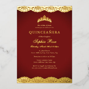 Red Gold Lace Tiara Quinceanera Foil