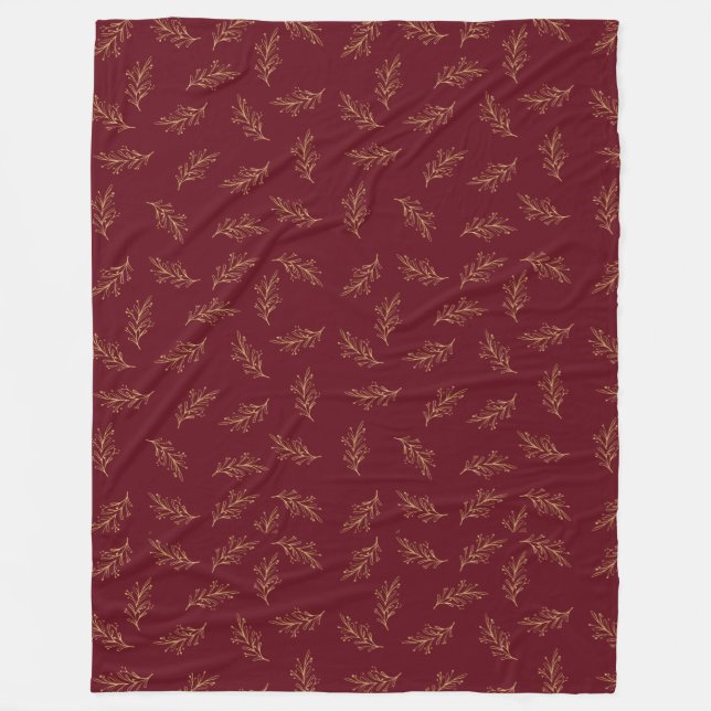 Red & Gold Leaf Fleece Blanket (Front)