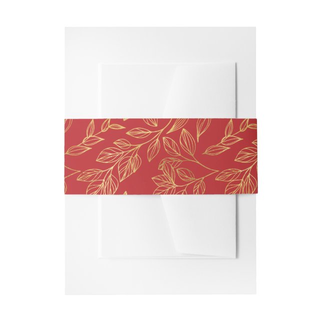 Red Gold Leaves Invitation Belly Band (Front Example)