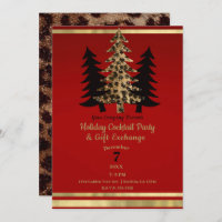 Red Gold Leopard Glam Christmas Tree Party