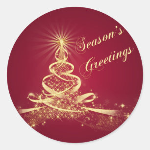 Red, Gold Lighted Tree Season's Greetings Sticker