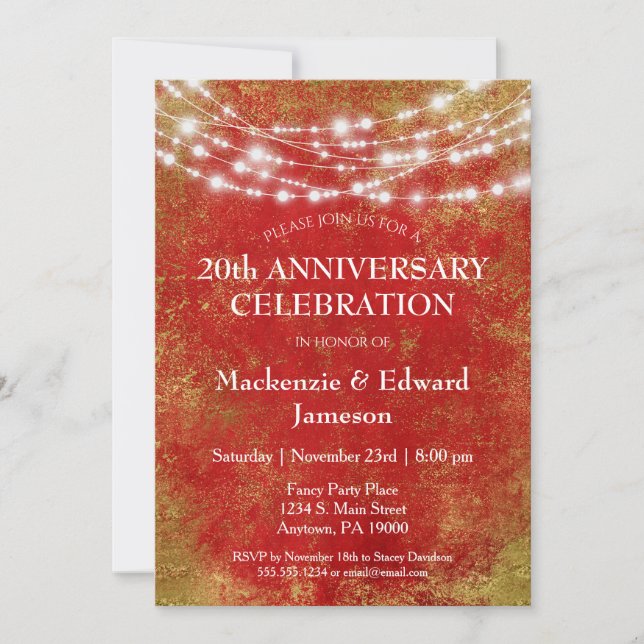 Red Gold Lights Anniversary Party Invitation (Front)