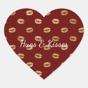 Red Gold Lips Heart Sticker