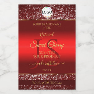 Red Gold Logo Initials Glitter Stars Product Label