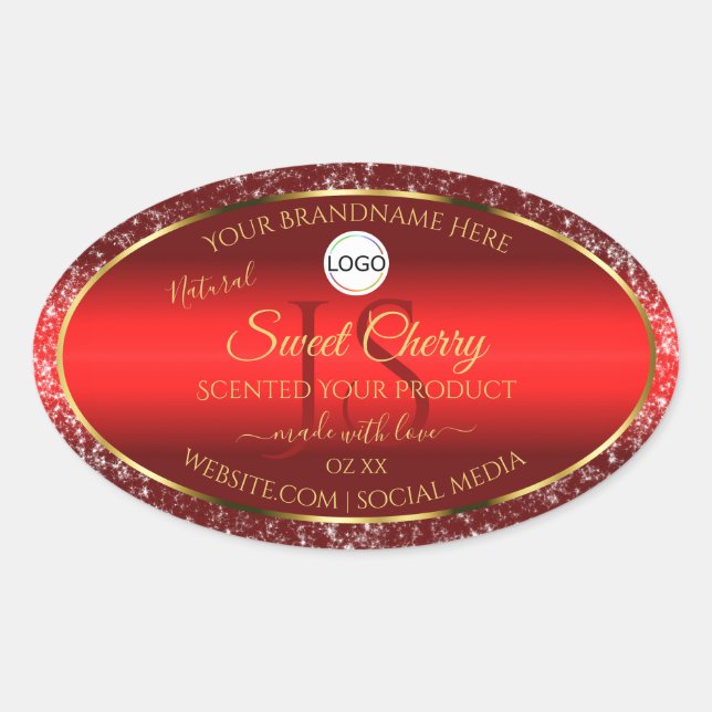 Red Gold Logo Initials Glitter Stars Product Label (Front)