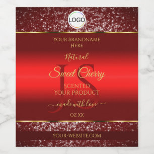 Red Gold Logo Initials Glitter Stars Product Label