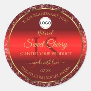 Red Gold Logo Initials Glitter Stars Product Label
