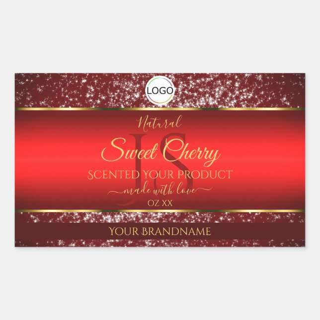 Red Gold Logo Initials Glitter Stars Product Label (Front)