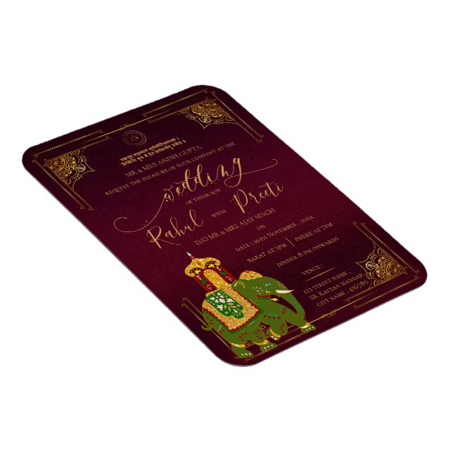 Red Gold Lord Ganesh Indian Wedding Invitation Magnet (Right Side)