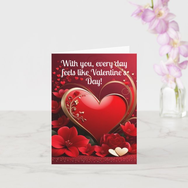 Red-Gold Love Heart Valentines Card (Orchid)