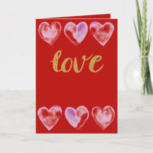 Red & Gold Love You Watercolor Valentine's Day Holiday Card