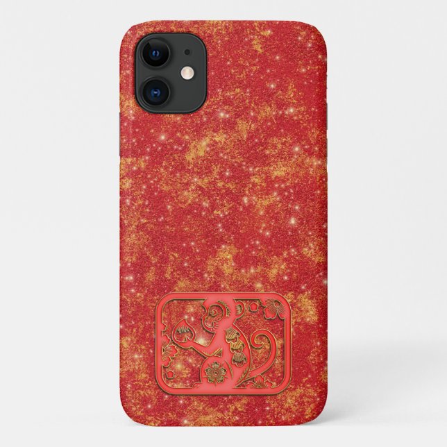 Red Gold Lunar Chinese New Year Zodiac Monkey Case-Mate iPhone Case (Back)