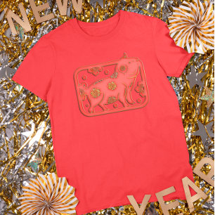 Red Gold Lunar New Year Pig Chinese Zodiac T-Shirt