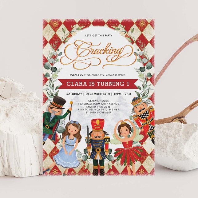Red Gold Magical Nutcracker Kids Birthday Party Invitation (Creator Uploaded)