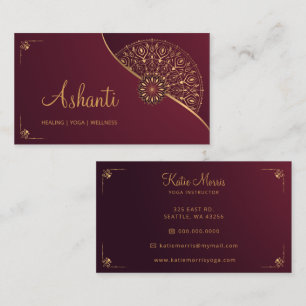 Red Gold Mandala Elegant Yoga Instructor  Business Card