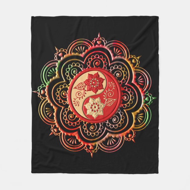 Red & Gold Mandala Fleece Blanket (Front)