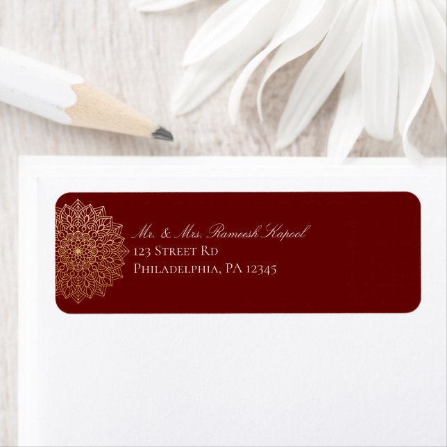 Red Gold Mandala Return Address Labels  (Insitu)
