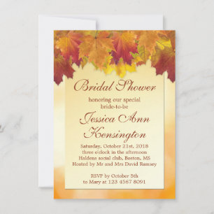 Red, gold maple leaves Bridal Shower Invitation