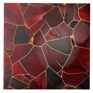 Red Gold Marble Mosaic, Digital Illustration Tile