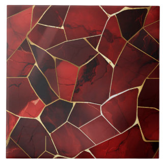 Red Gold Marble Stained Glass Tile