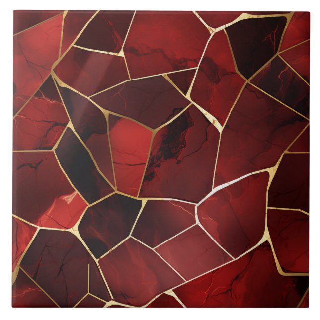 Red Gold Marble Stained Glass Tile (Front)