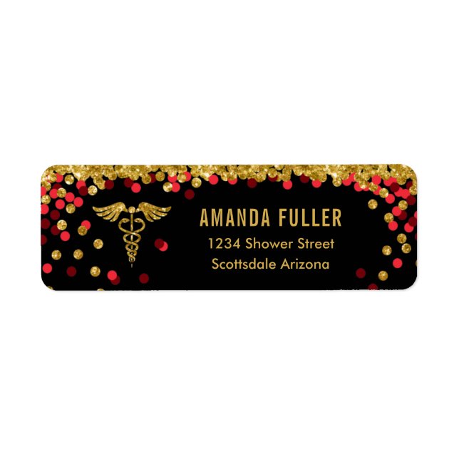 Red & Gold Medical Graduation Return Address Label (Front)