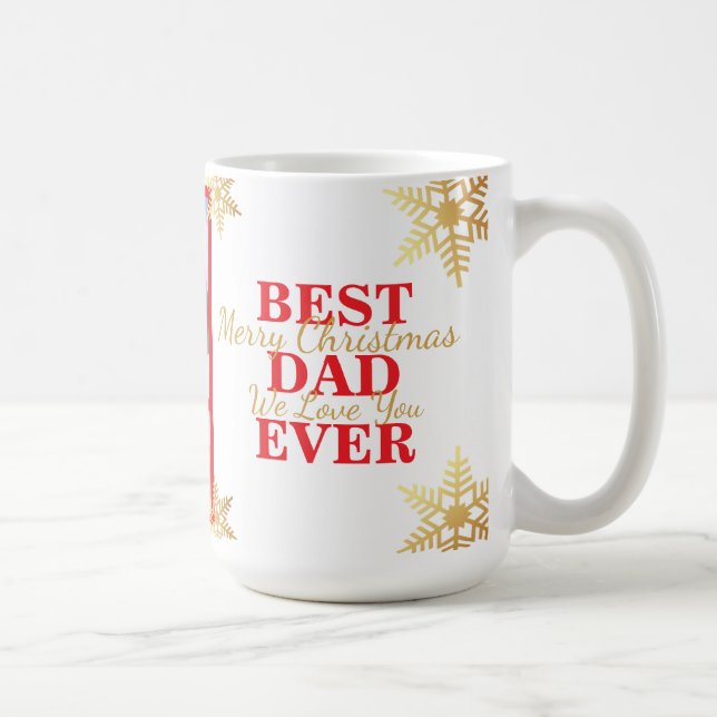 Red Gold Merry Christmas Best Dad Ever Photo Coffee Mug (Right)