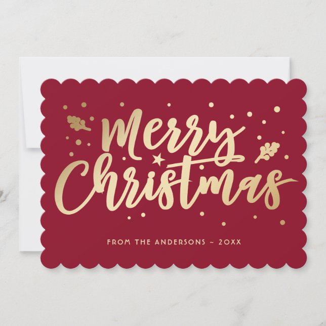 Red Gold Merry Christmas Calligraphy Holiday Card (Front)