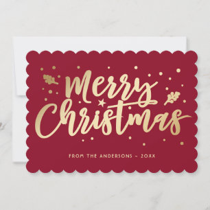 Red Gold Merry Christmas Calligraphy Holiday Card